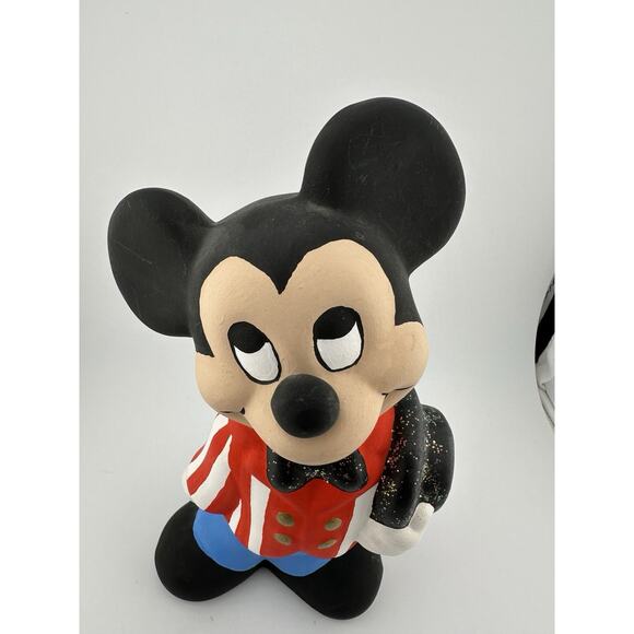 Mickey Mouse Walt Disney Productions Ceramic Figurine Red White Striped Coat 9" - Picture 3 of 9